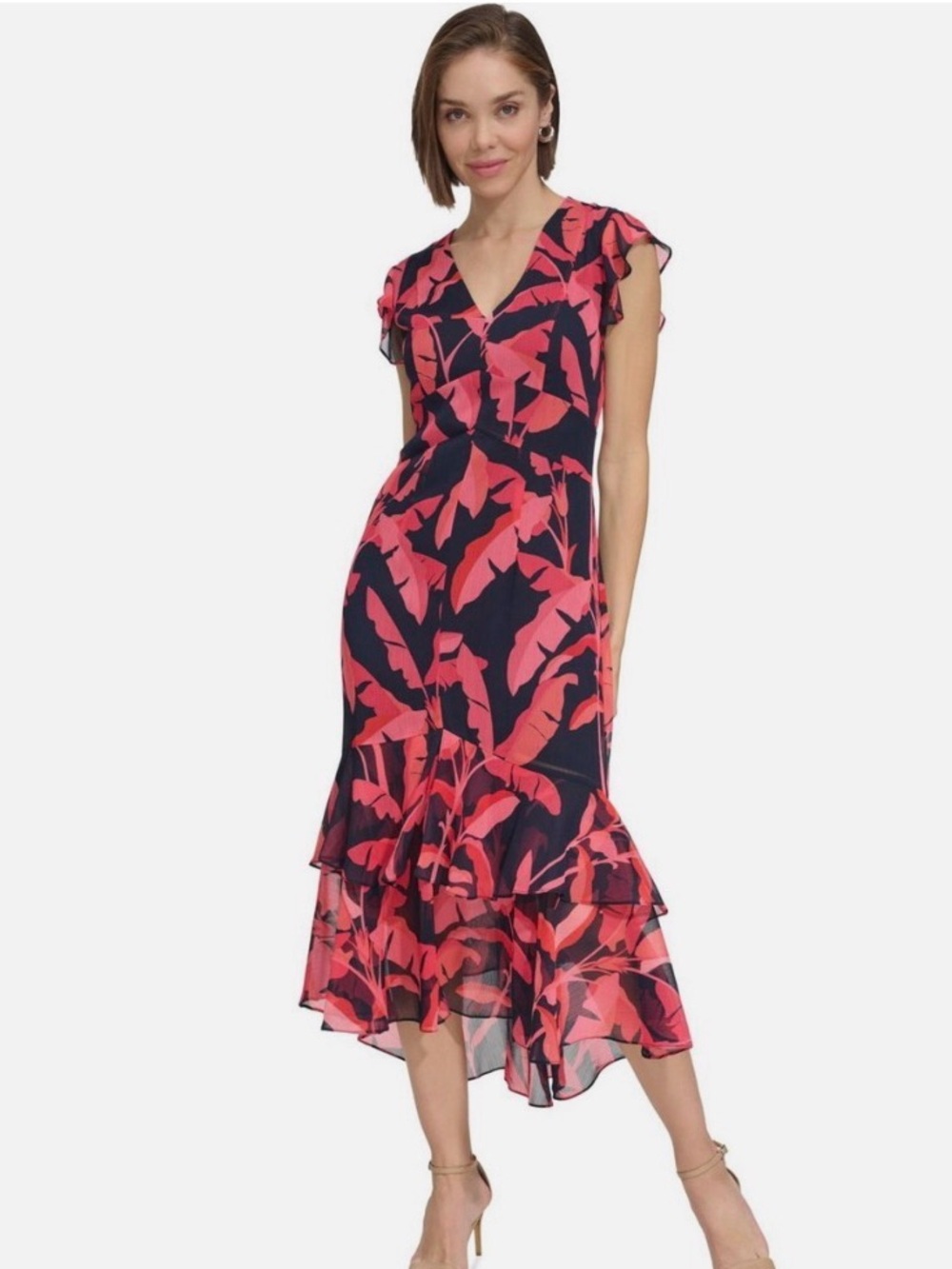 Tommy Hilfiger Floral Midi Dress in Black & Red Like New